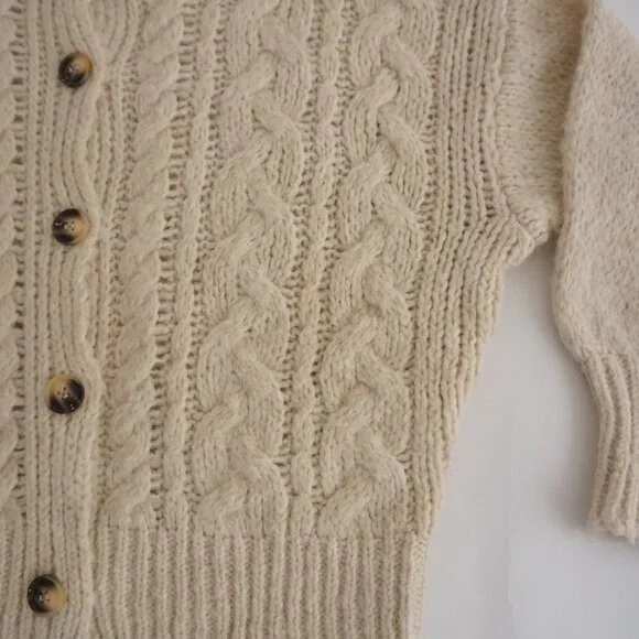 Charli Cream Cable Knit Button Front Cardigan Chunky Textured Grandpa One Size - Picture 5 of 10